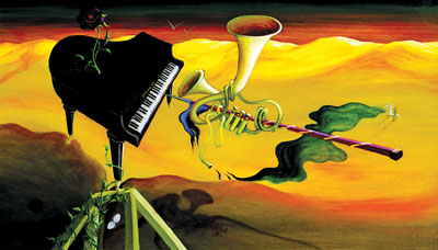 Oil painting Suite for Biophilic Piano Attacked by Masochistic Tuba by Lubo Kristek